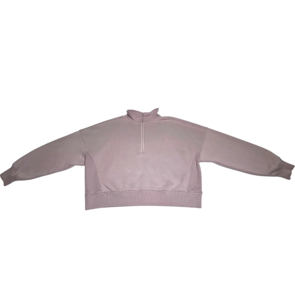 Abercrombie Sunday Half Zip Neutral Sweatshirt Taupe Gray Oversized A&F Max XL - Picture 3 of 13